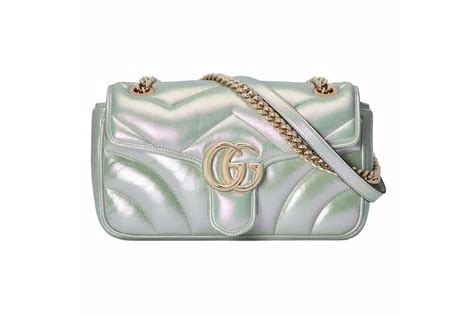 GG Marmont mini shoulder bag in green iridescent .